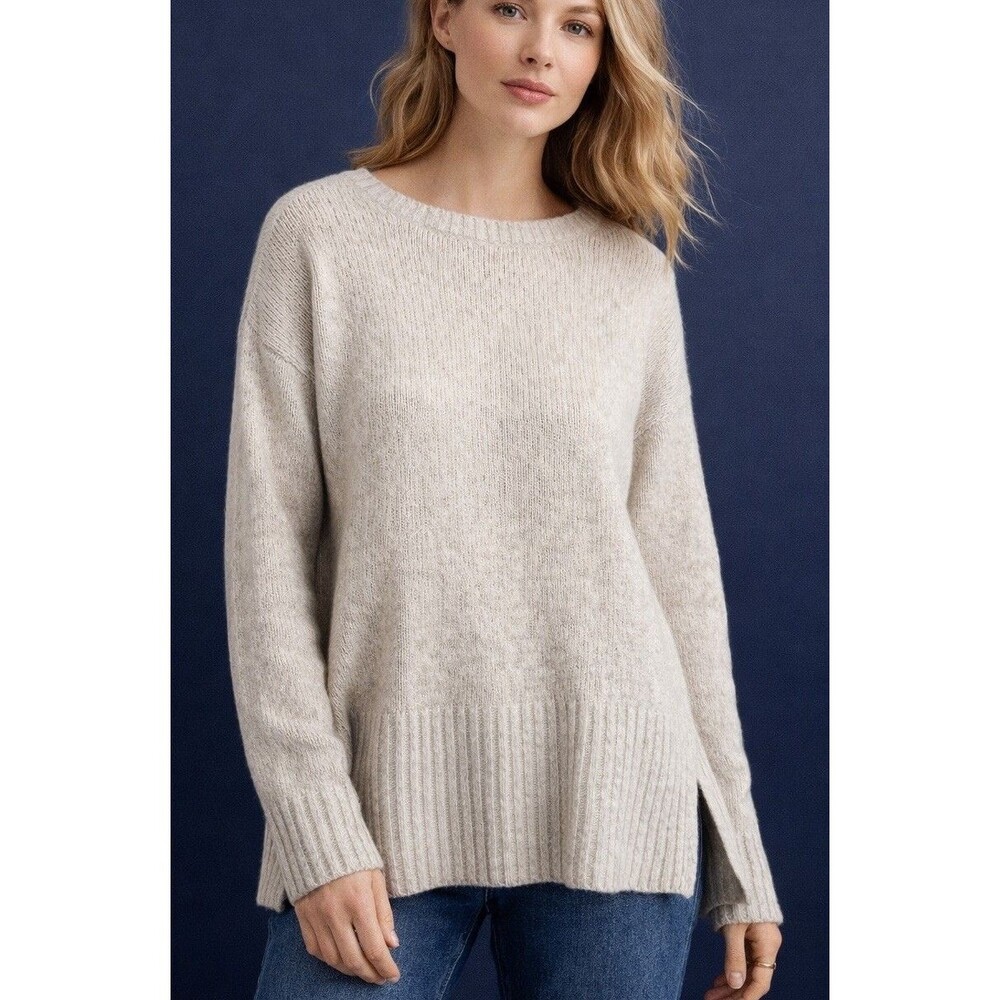 Lou & Grey Wool Blend Sweater Womens L Beige Crewneck Soft Knit Cozy